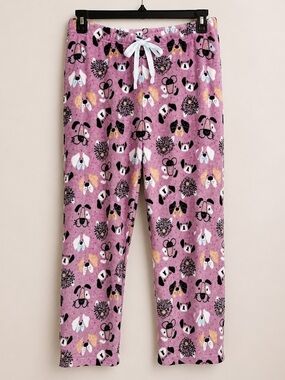 NYC UNDERGROUND Womens Fleece Pajama Pants Dog Print Light Purple NWT Large